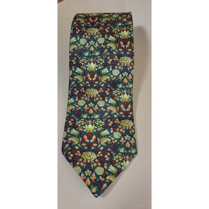 LORD & TAYLOR MADE IN ENGLAND Green/red/orange FLORAL TIE - Silk NECK TIE Classi